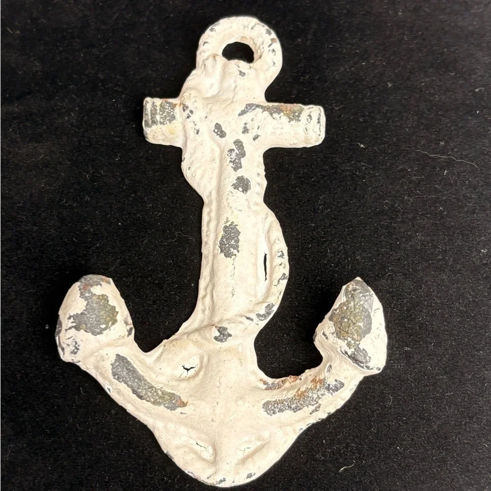 Rustic Two-Prong White Distressed Anchor Wall Hook